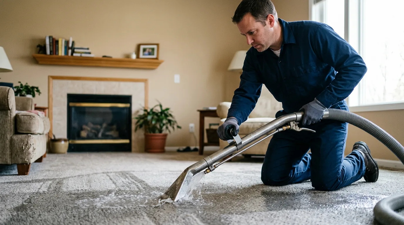 Water damage restoration technician working near Centralia, KS